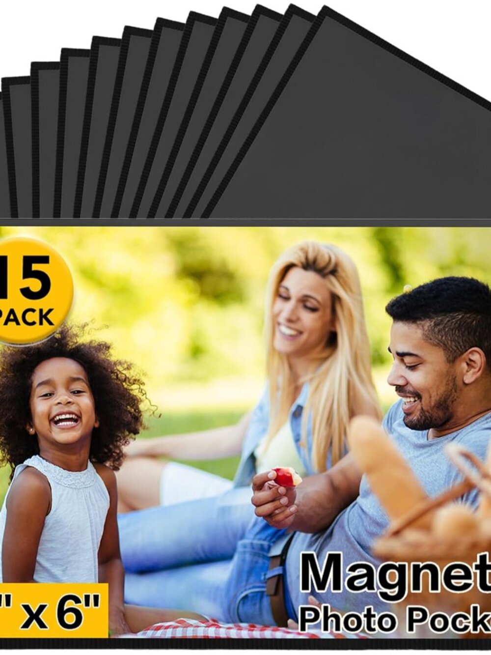 15 Pack Magnetic Picture Frames for Refrigerator, 4x6 Inch, Black